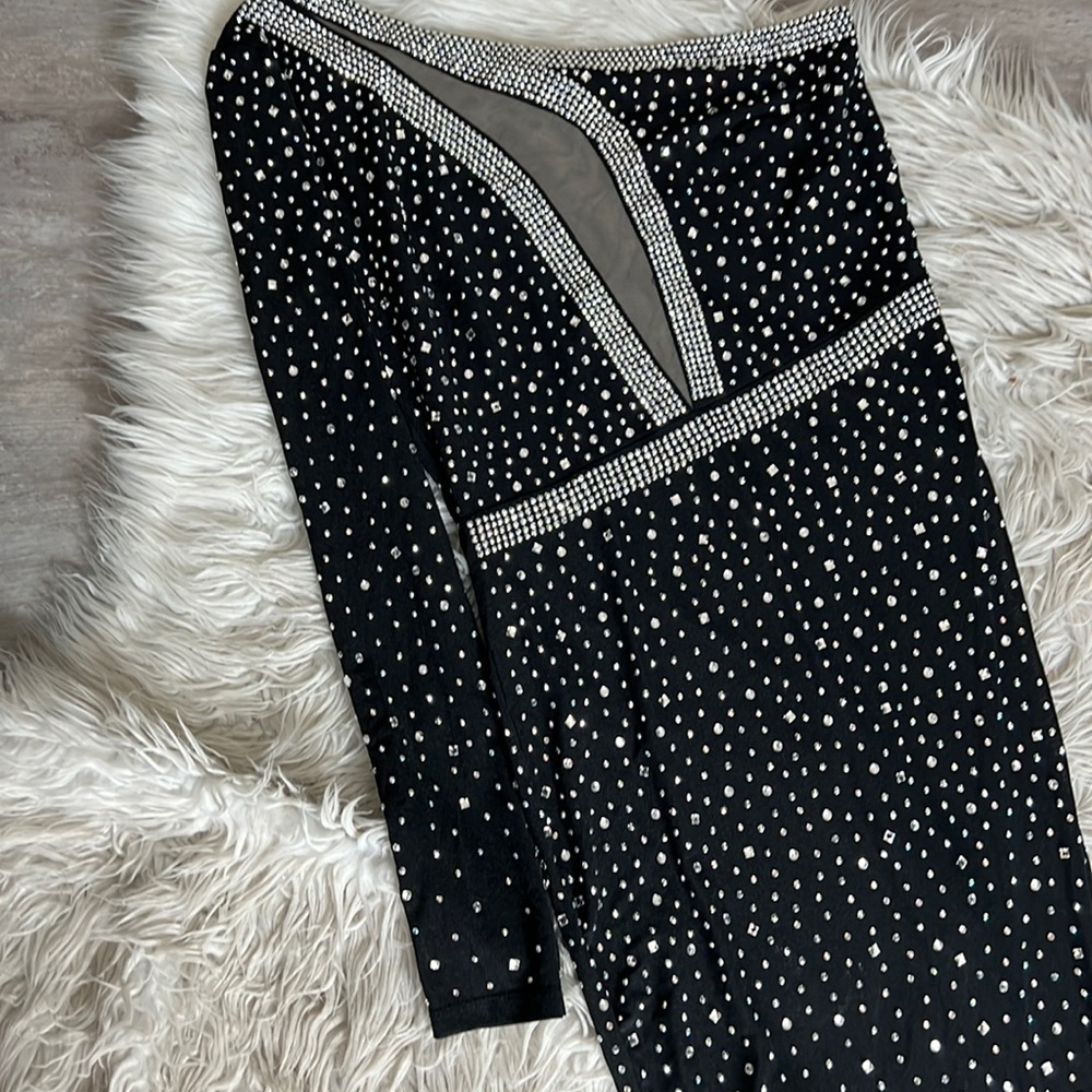 Rhinestone long mesh dress with slit up the leg - size M.